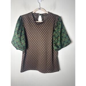 IVU Jane Green Black Mixed Media Puff Sleeve Top Sz M